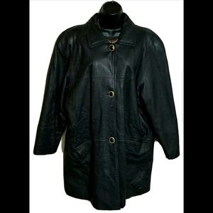 VTG 80s KC Direct Leather Long Jacket Coat Jewel M